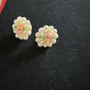 Antique Elegant Pearl and Bead clip on Earrings